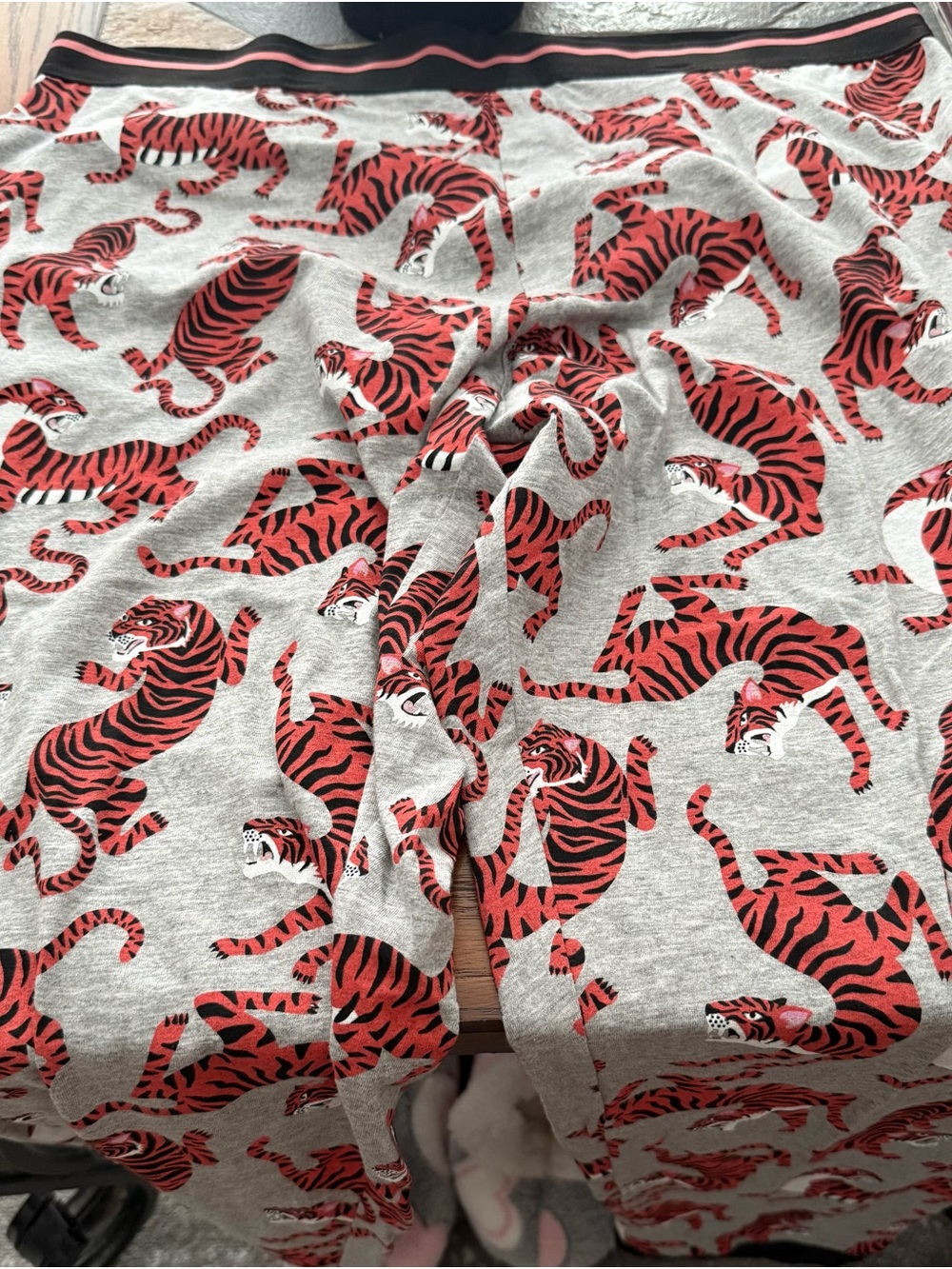 Grey Pajama Pants with Red Tiger Print